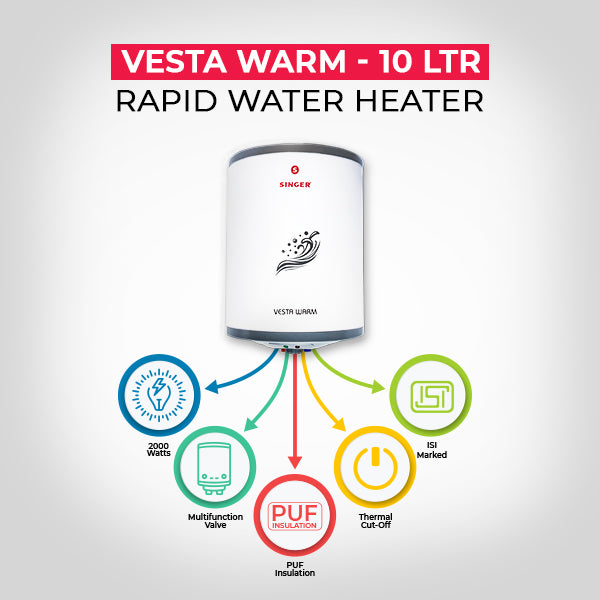 Singer 10 L Water Heater Vesta Warm 2000 Watts With Free Installation Kit ( BEE 5 Star )