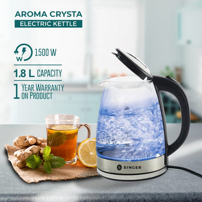 Singer Aroma Crysta Glass Electric Kettle 1.8 L – 1500 Watts