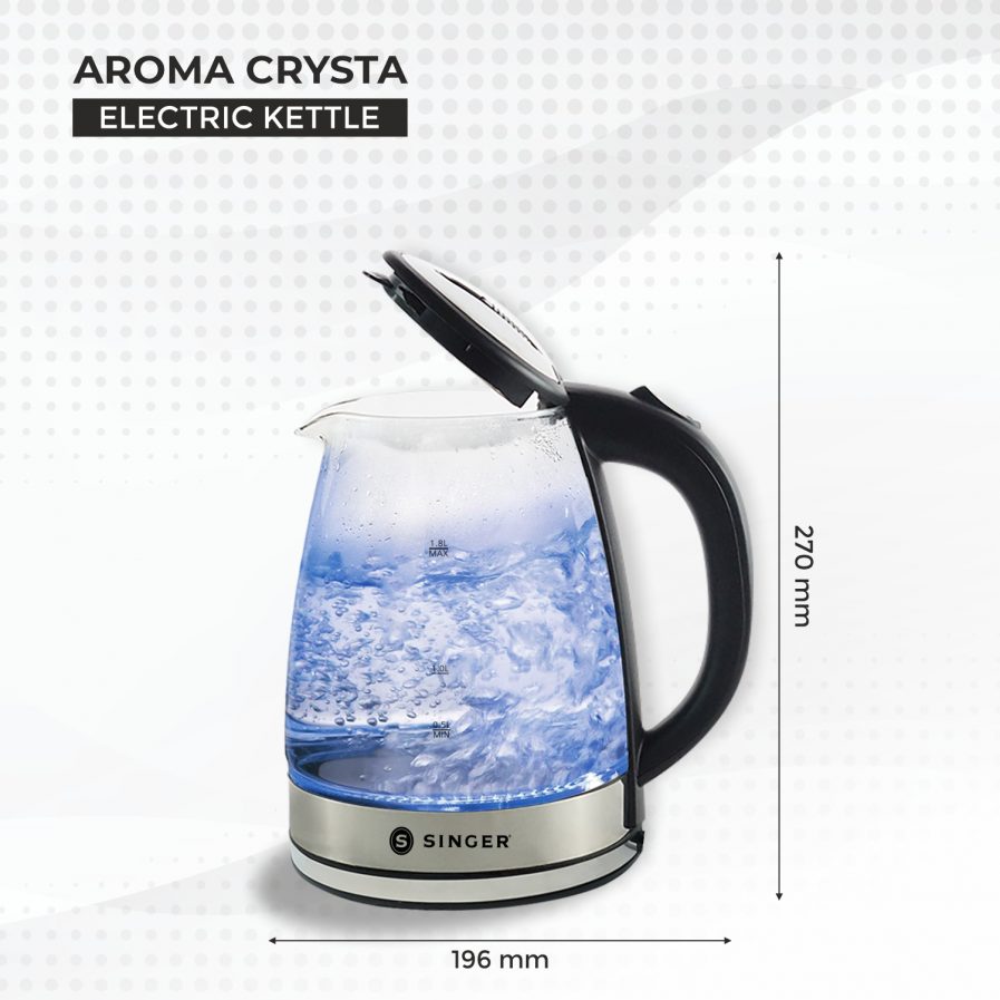 Singer Aroma Crysta Glass Electric Kettle 1.8 L – 1500 Watts